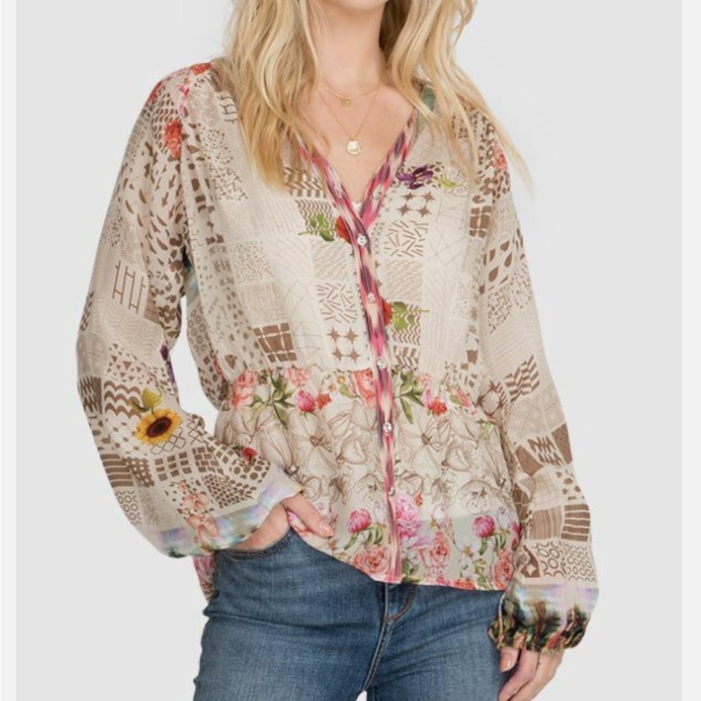 Johnny Was Fawn Button Up Tunic Top